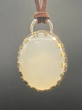 Load image into Gallery viewer, White Onyx Pendant with Brass Tulip Bezel and Sterling Silver Setting