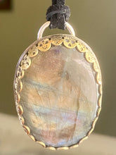 Load image into Gallery viewer, Labradorite and Sugar Skull Pendant with Brass and Sterling Setting