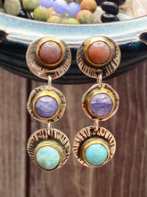 Load image into Gallery viewer, Petrified wood, tanzanite, larimar Sterling silver earrings