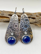 Load image into Gallery viewer, Floral Lapis Chalcedony and Moonstone Sterling Silver Earrings