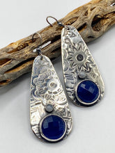 Load image into Gallery viewer, Floral Lapis Chalcedony and Moonstone Sterling Silver Earrings