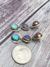Load image into Gallery viewer, Petrified wood, tanzanite, larimar Sterling silver earrings