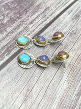 Load image into Gallery viewer, Petrified wood, tanzanite, larimar Sterling silver earrings