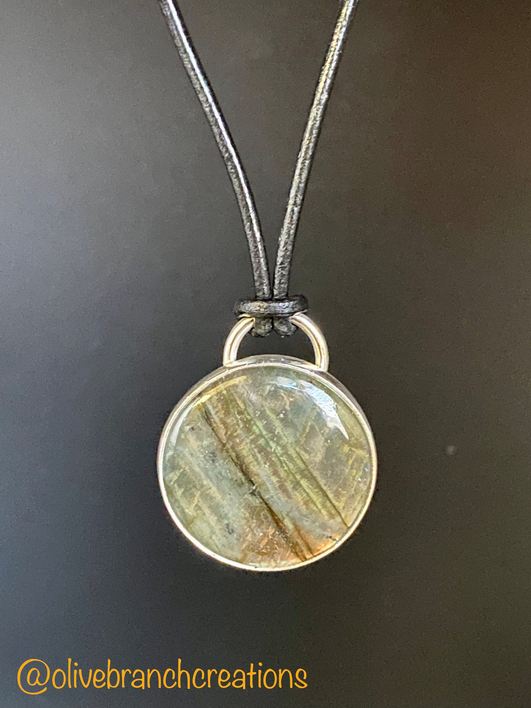 Labradorite Pendant in Sterling Silver with Leather Necklace