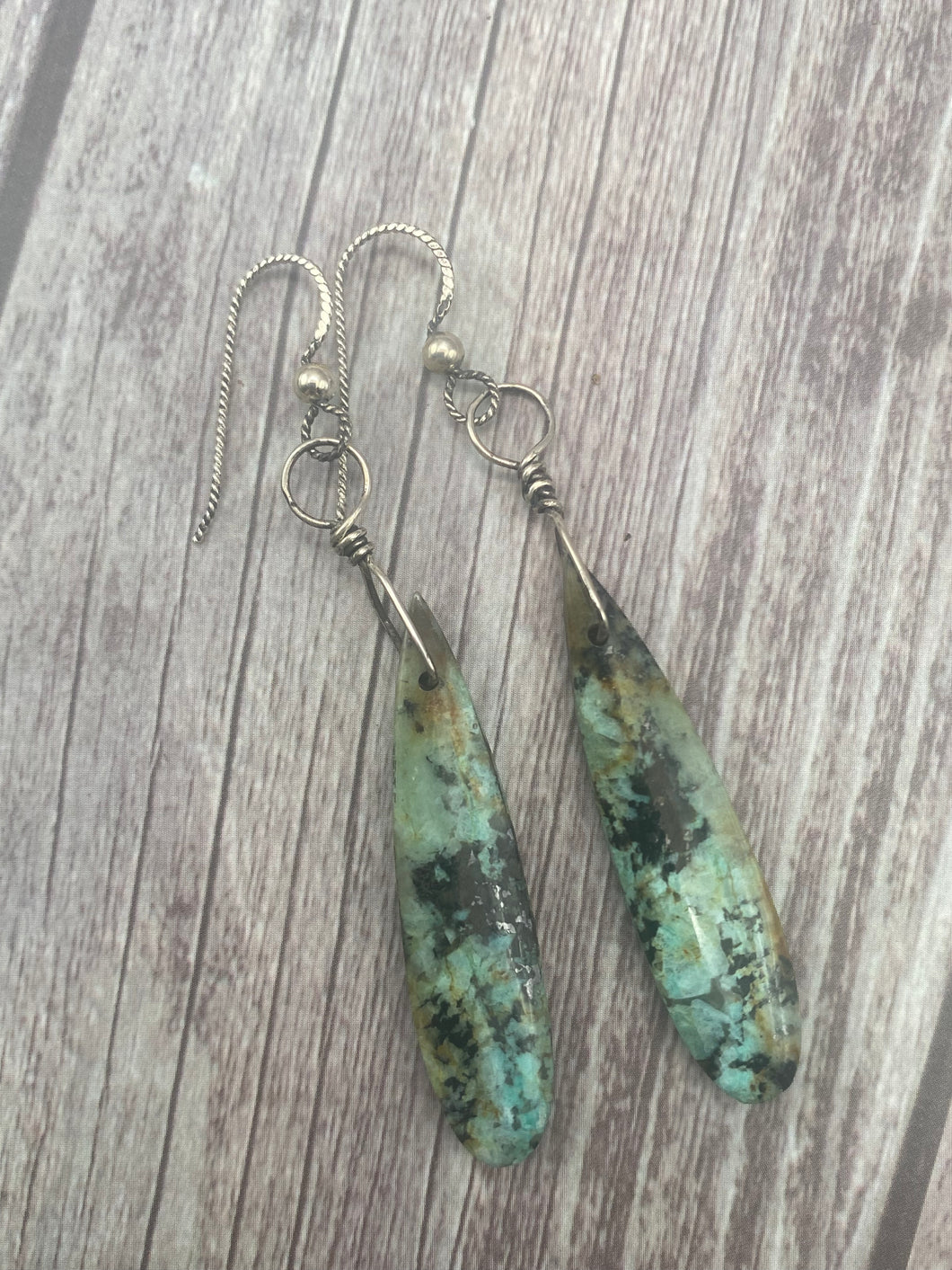 African Turquoise Sterling Silver Dangle Earrings