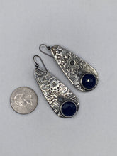 Load image into Gallery viewer, Floral Lapis Chalcedony and Moonstone Sterling Silver Earrings
