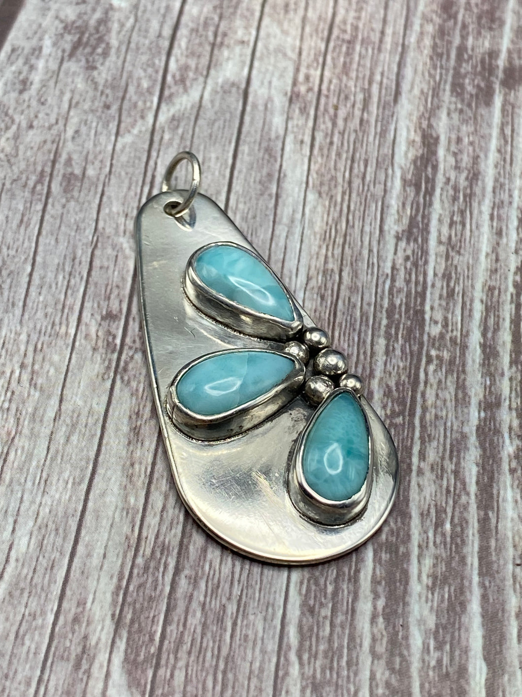 Lovely Larimar Sterling Silver Pendant on Leather Necklace
