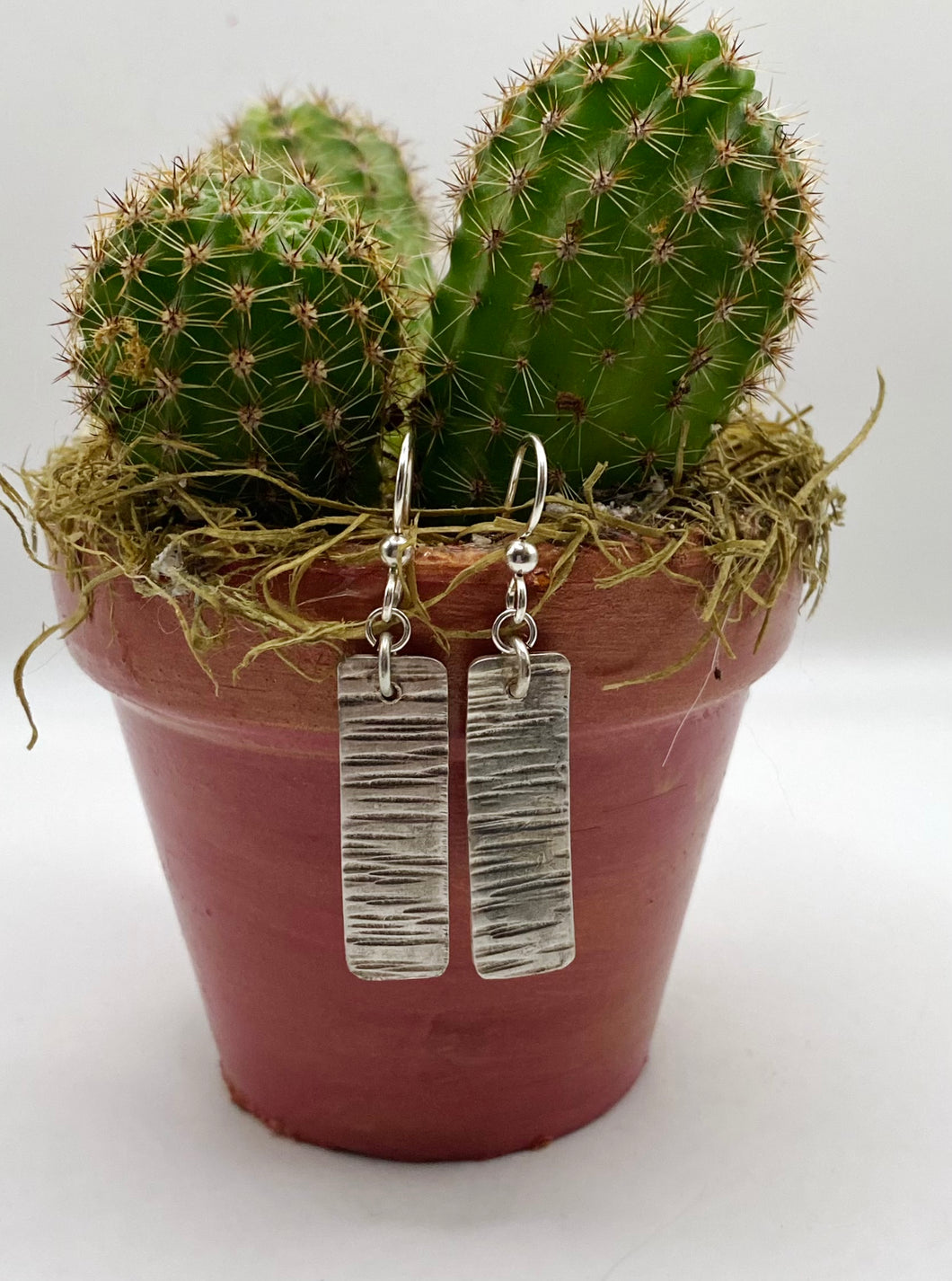 Hand Hammered Birch Texture Sterling Silver Earrings