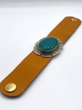 Load image into Gallery viewer, Green Onyx Sterling Silver with Brass and Leather Bracelet

